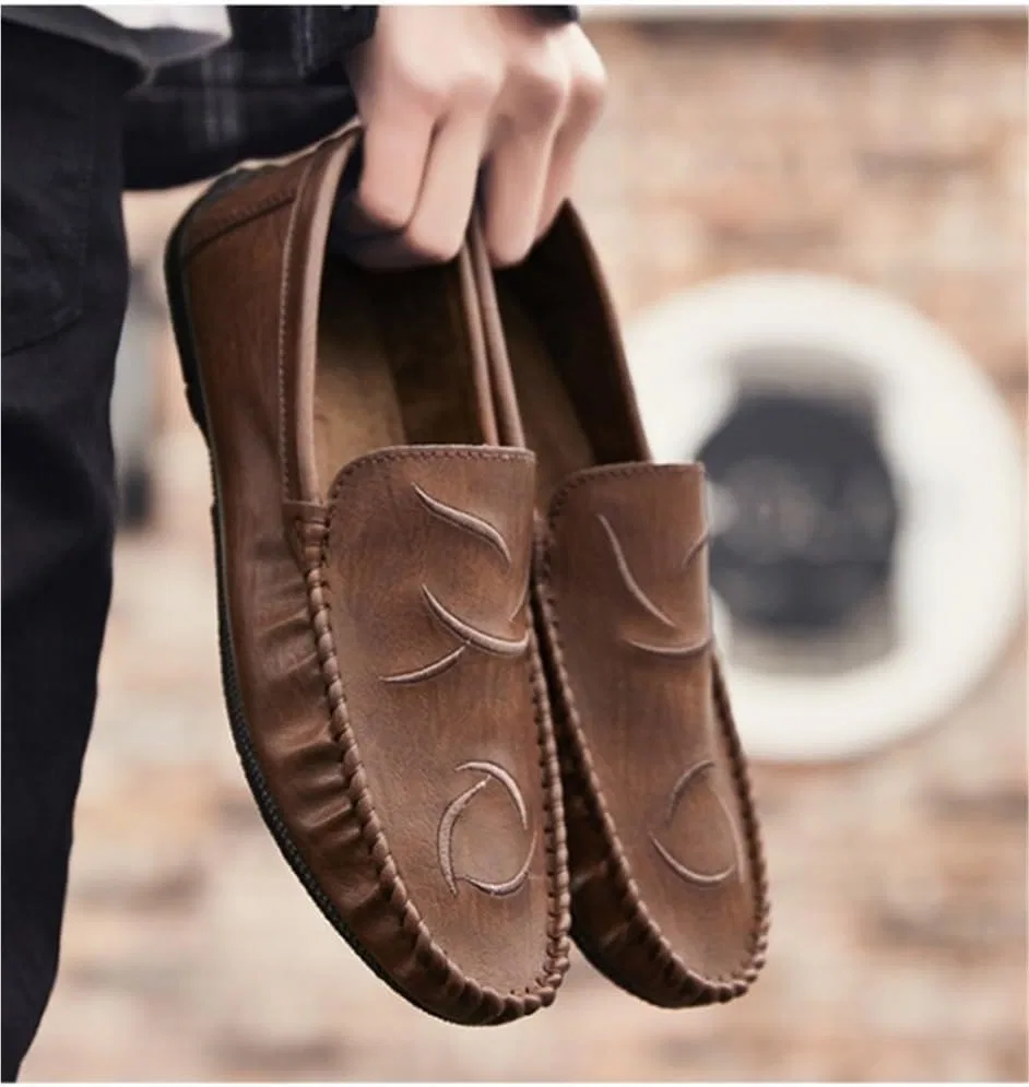 Лоферы кожаные, легкие, Mens Slip On Leather Dress Loafers, коричневый DHFIRUFSHLO — фото 4
