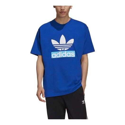 

Футболка originals big trfl tee logo printing loose round neck short sleeve blue Adidas, синий