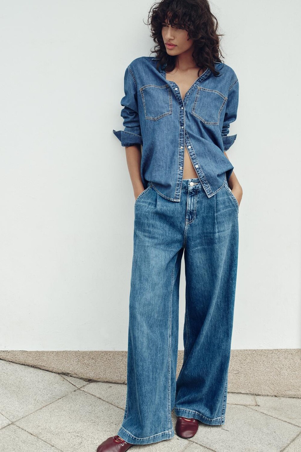 

Джинсы z1975 широкие, средней посадки ZARA, синий