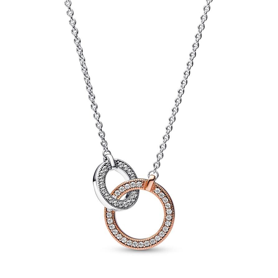 

Ожерелье Pandora Signature Two tone Intertwined Circles, стерлинговое серебро