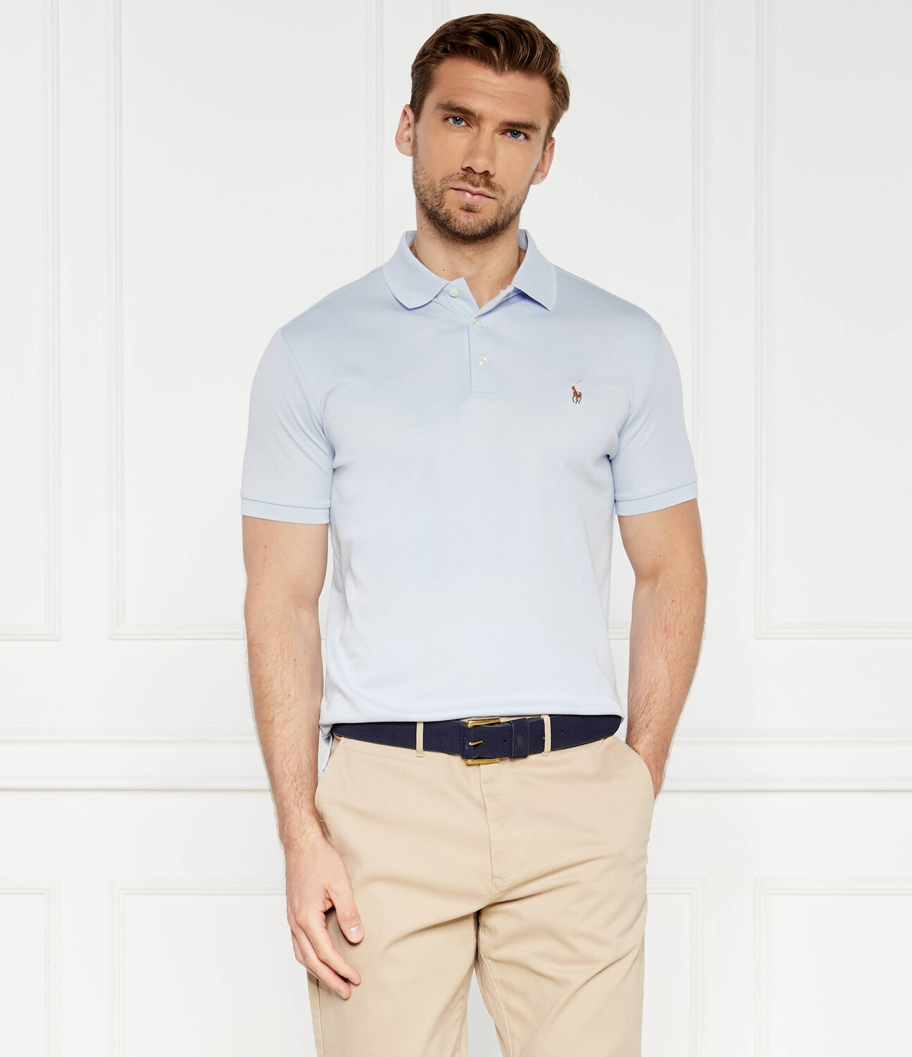 Поло POLO RALPH LAUREN Custom slim fit, небесно-голубой — фото 3