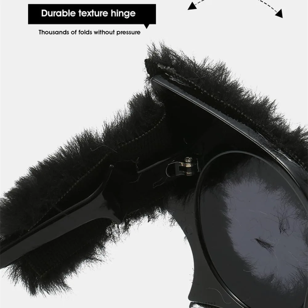 

Плюшевые солнцезащитные очки «Кошачий глаз» для женщин, винтажные, большие, декоративные, зимние, термоизолирующие, с защитой от УФ-излучения UV400 TVTBBVV, Blue