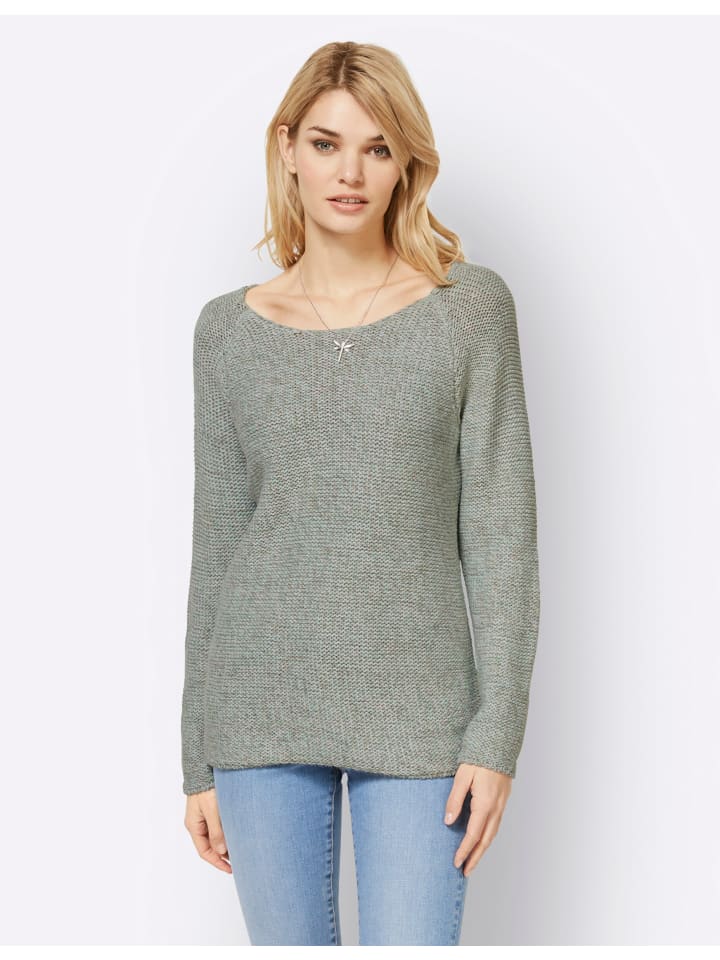 

Свитер с круглым вырезом в меланжевом цвете лайм-мята-светло-серый Heine