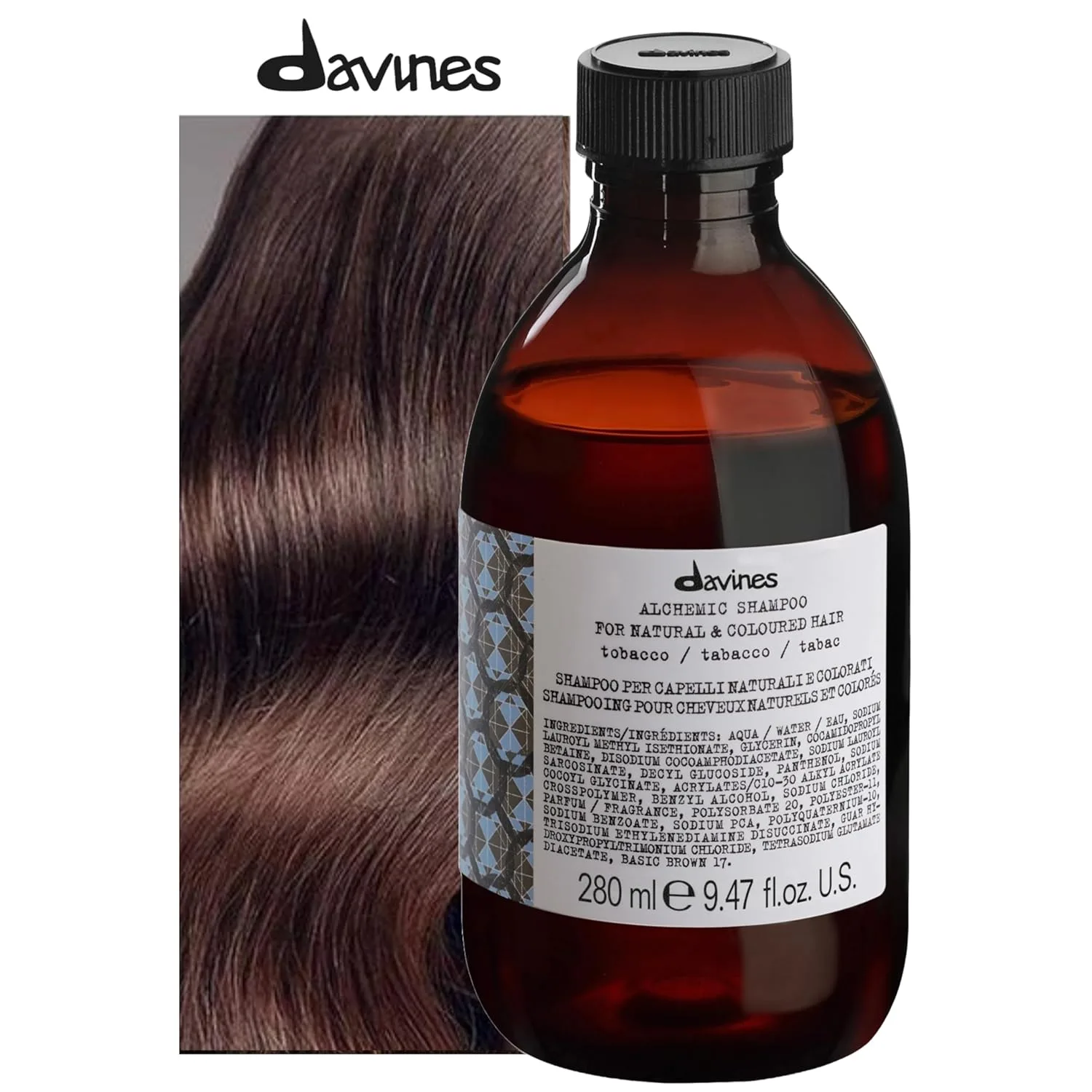 Davines Alchemic шампунь, усилитель цвета для натуральных и окрашенных волос - безопасная формула с чистыми пигментами для осветления, усиления и защиты 6 ярких оттенков, Tobacco — фото 2