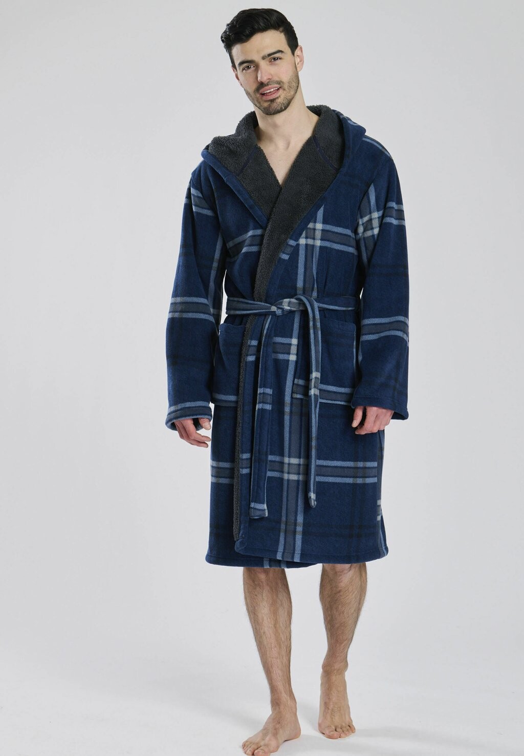 

Халат HOODED CHECK BONDED LINED Loungeable, темно-синий