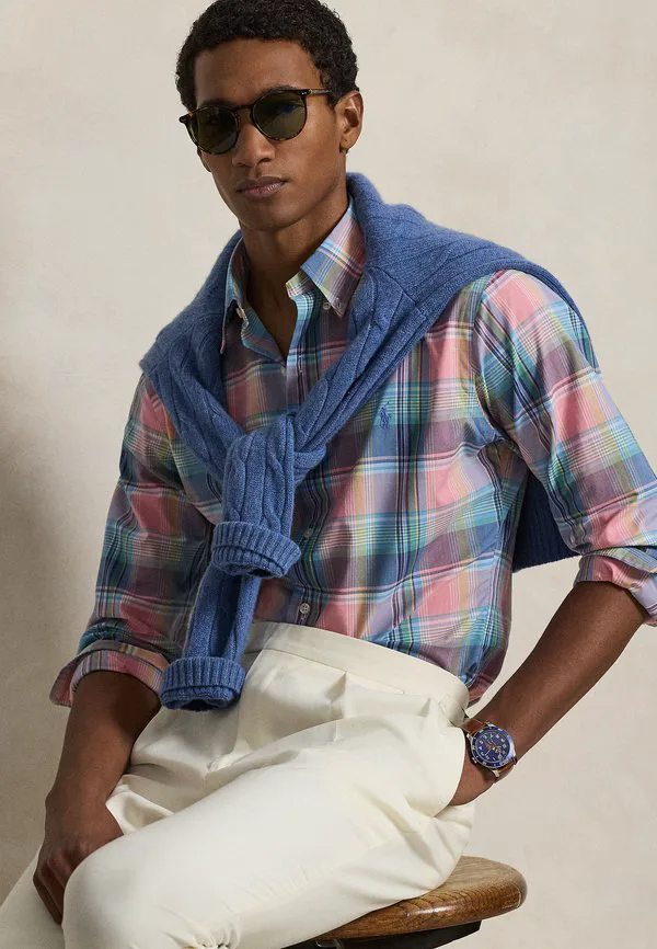 Рубашка из поплина в клетку, сшитая на заказ. Polo Ralph Lauren, Pink/Blue/Multi-Coloured — фото 4