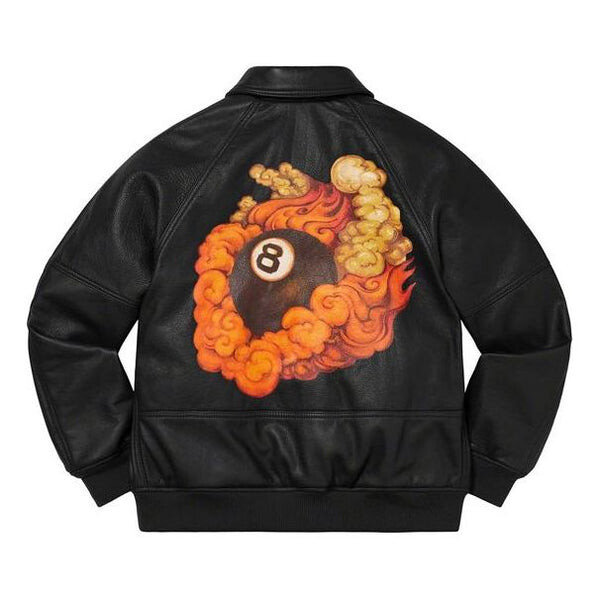 

Куртка fw19 week 1 x martin wong x schott 8-ball leather varsity jacket Supreme, черный