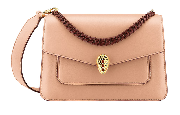 

Сумка Serpenti Forever из телячьей кожи на цепочке, женская сумка через плечо, бежевая BVLGARI
