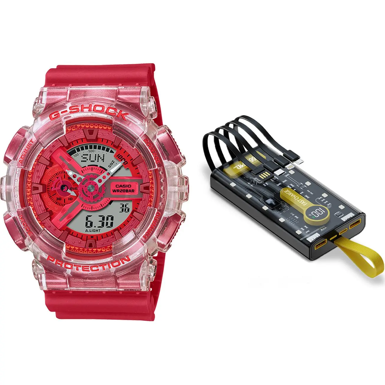 

Унисекс часы CASIO с двойным дисплеем жидкокристаллическим и аналоговым, красные