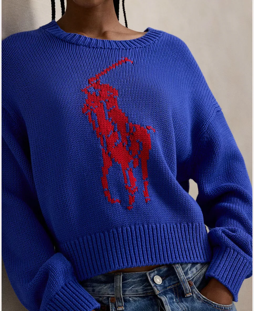 Женский хлопковый джемпер с большой лошадью Polo Ralph Lauren, Azul Cobalto — фото 2