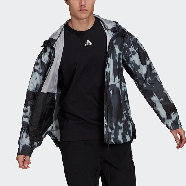 Куртка adidas Urban Aop WR Outdoor Sports Windproof Hooded Jacket Black, черный — фото 2