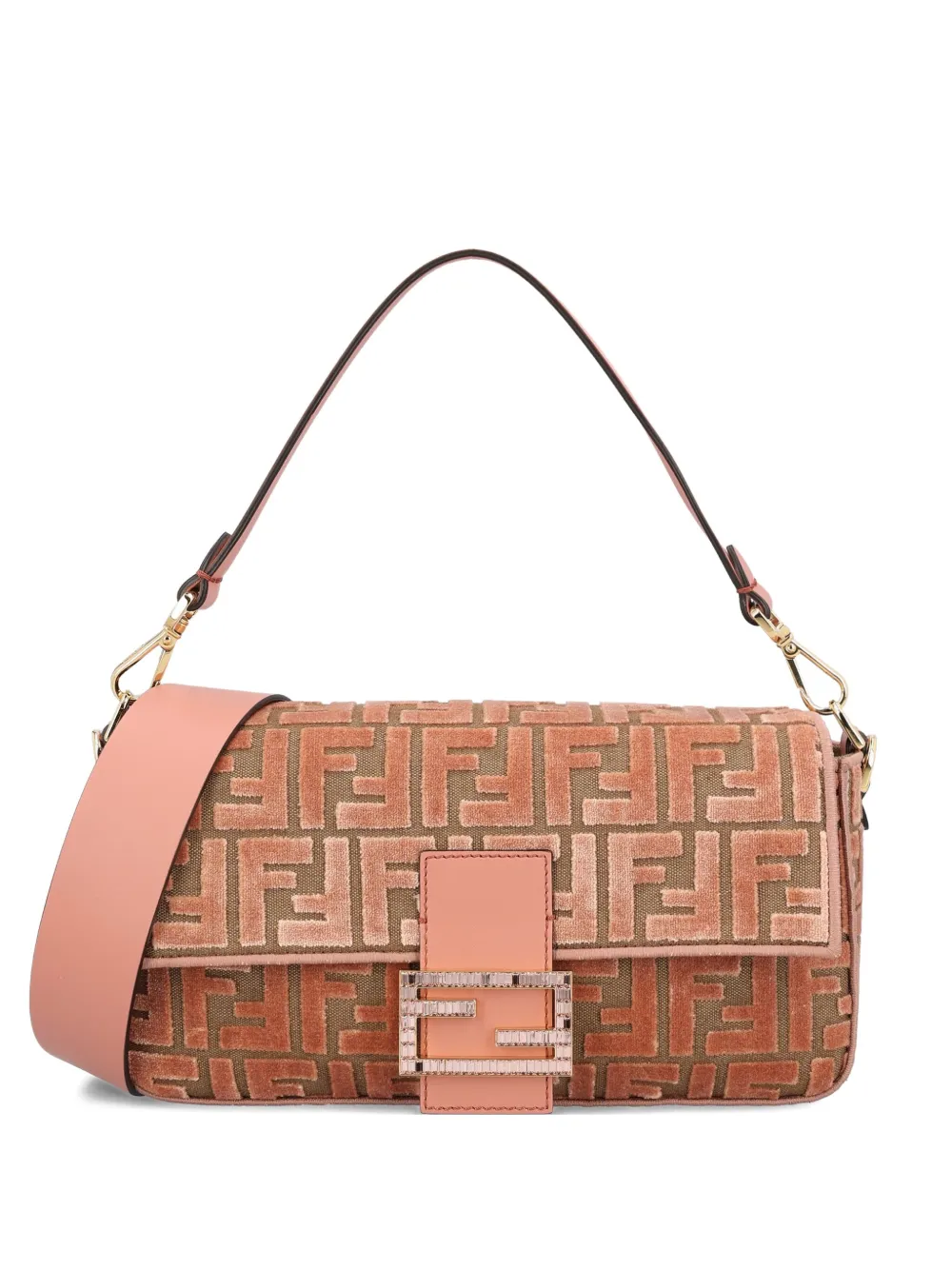

Сумка на плечо Medium Baguette из жаккарда с монограммой FF FENDI, розовый