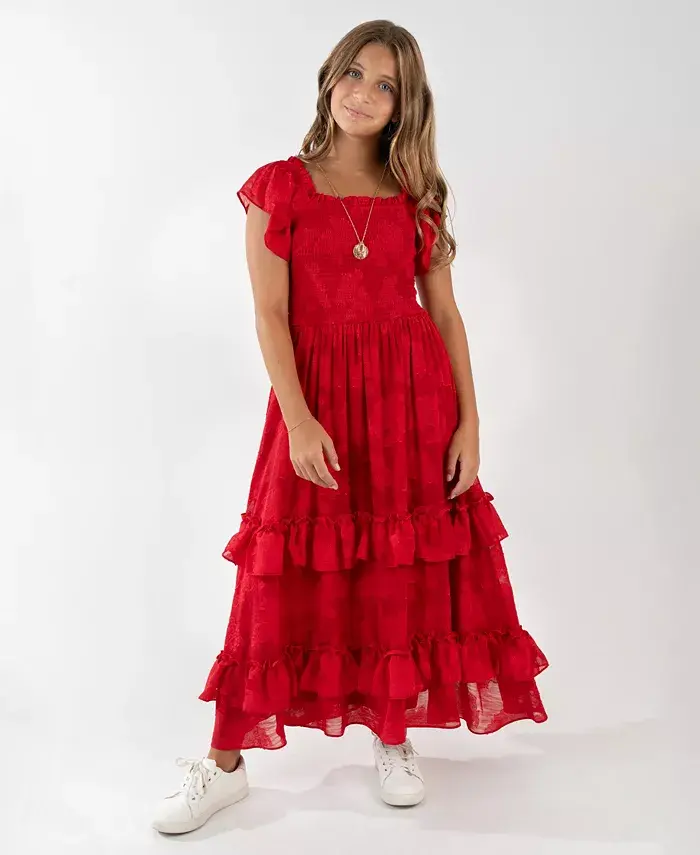 

Длинное платье с ярусами и рюшами для девочек 7-16 лет Rare Editions, красный