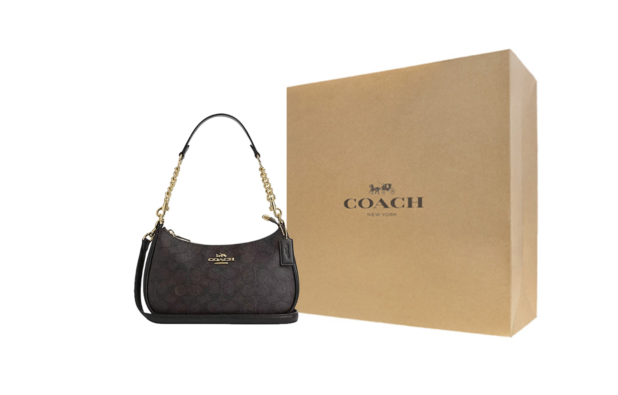 

COACH Терри искусственная кожа с переработанной кожей женская сумка через плечо средний размер темно-коричневый