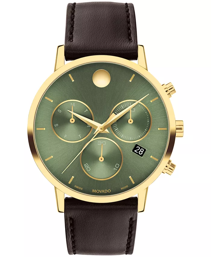 

Мужские часы Museum Classic Swiss Quartz Chrono с коричневым кожаным ремешком, 42 мм Movado