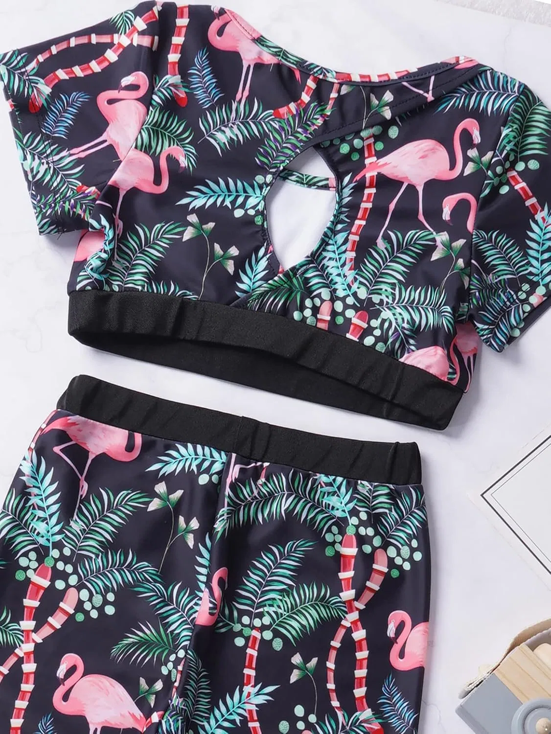 Детский спортивный костюм с принтом, Moggemol, топ и леггинсы, Hotpink-flamingo — фото 3