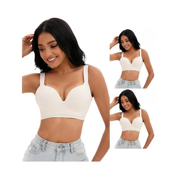 

3 упаковки женских бюстгальтеров push up без косточек с u-образной спинкой и регулируемыми бретелями Inspire Chic, White