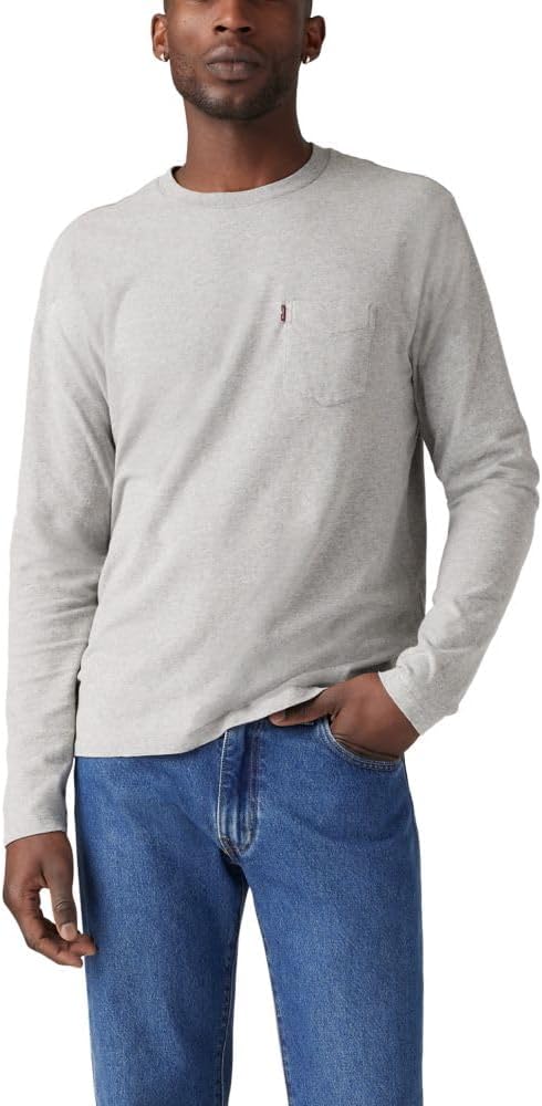 Мужская классическая футболка Levi's с длинным рукавом и карманом, Mid Tone Grey Heather