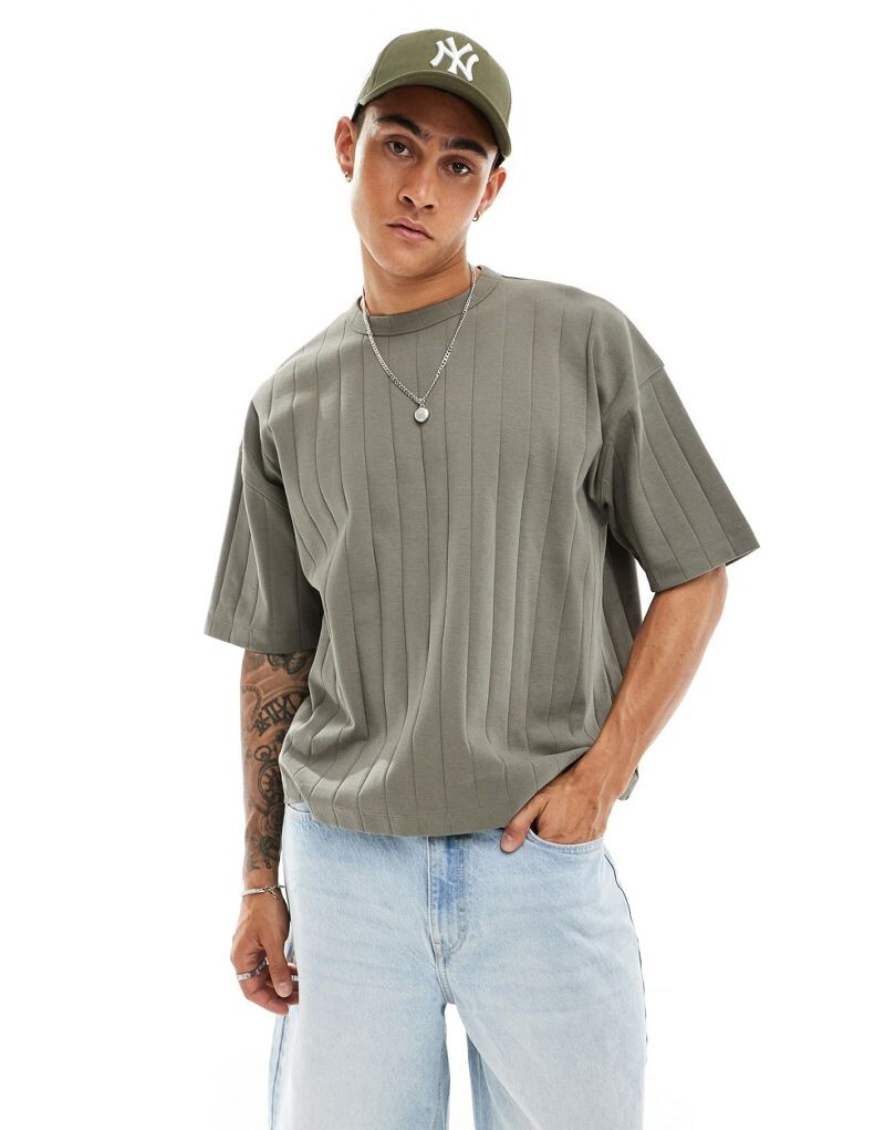 

ASOS DESIGN – футболка свободного кроя в рубчик свободного кроя цвета хаки