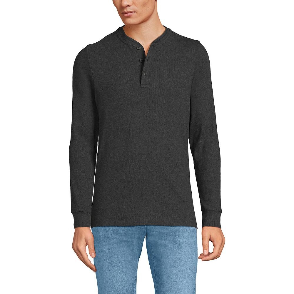 

Мужская футболка Henley в рубчик с длинным рукавом Lands End Lands' End, цвет Dark Charcoal Heather