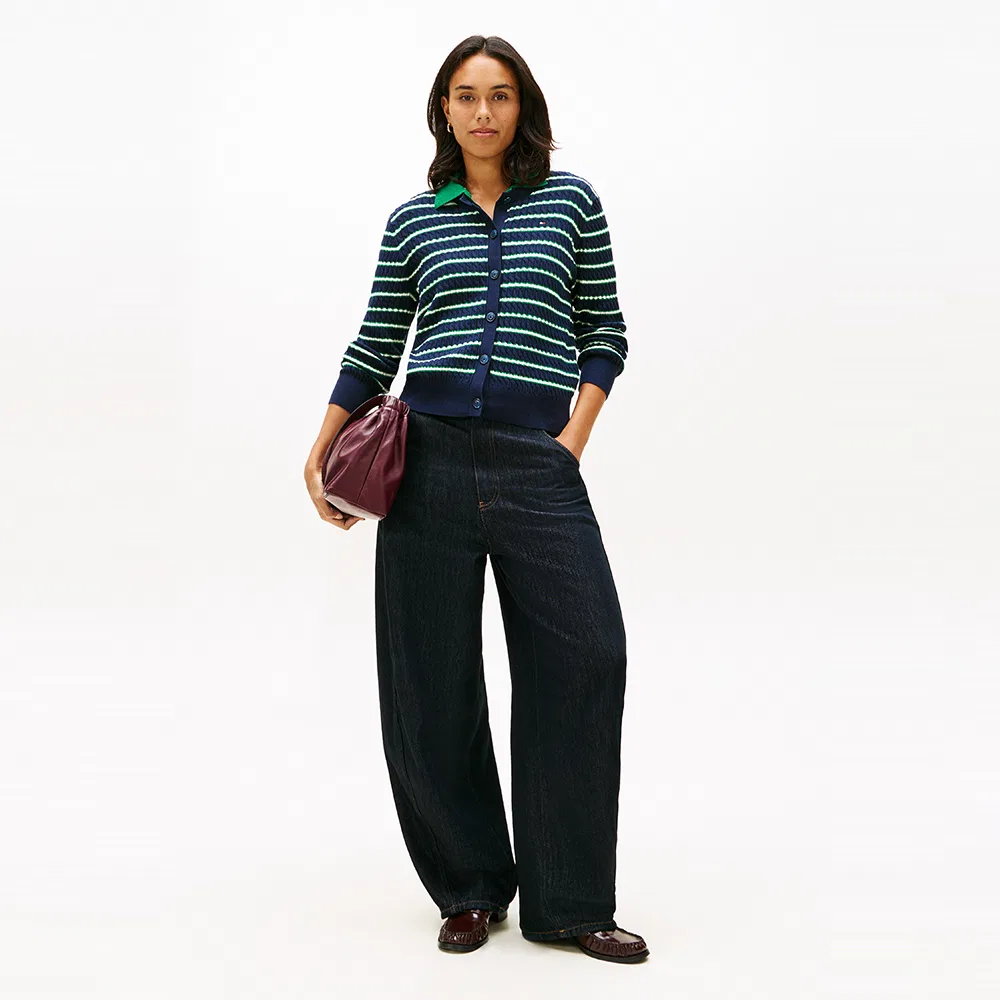 Женский мини-кардиган с кабельной вязкой и окантовкой, зелёный, от Tommy Hilfiger Women — фото 3