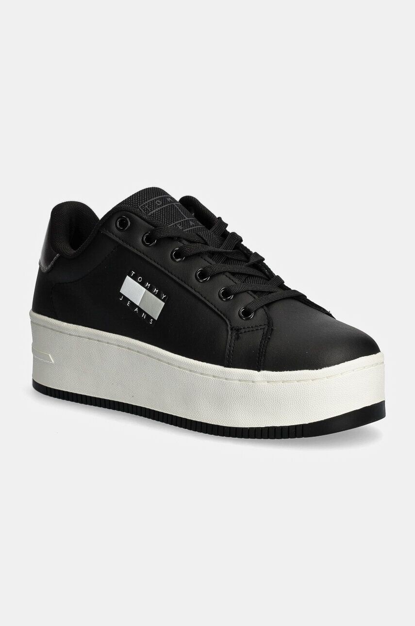 Кожаные кроссовки Tommy Jeans TJW FLATFORM SNEAKER METALLIC, черный