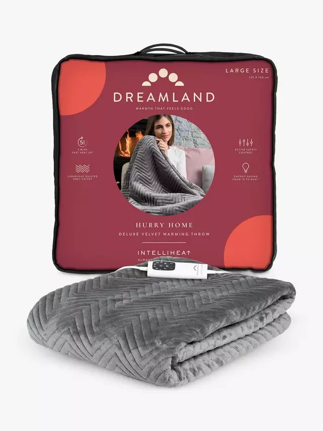 

Плед Dreamland Heated Velvet Herringbone Quilted, серый