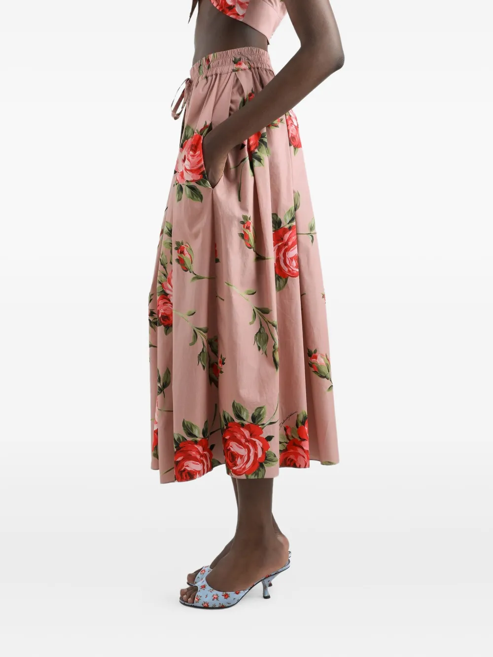 Юбка с кулиской и цветочным принтом Dolce & Gabbana, розовый — фото 4