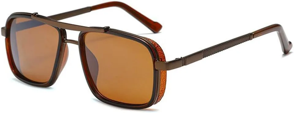 

Стильные прямоугольные солнцезащитные очки в классической металлической оправе с толстыми краями — летние солнцезащитные очки для женщин и мужчин KTUCN, Brown Brown