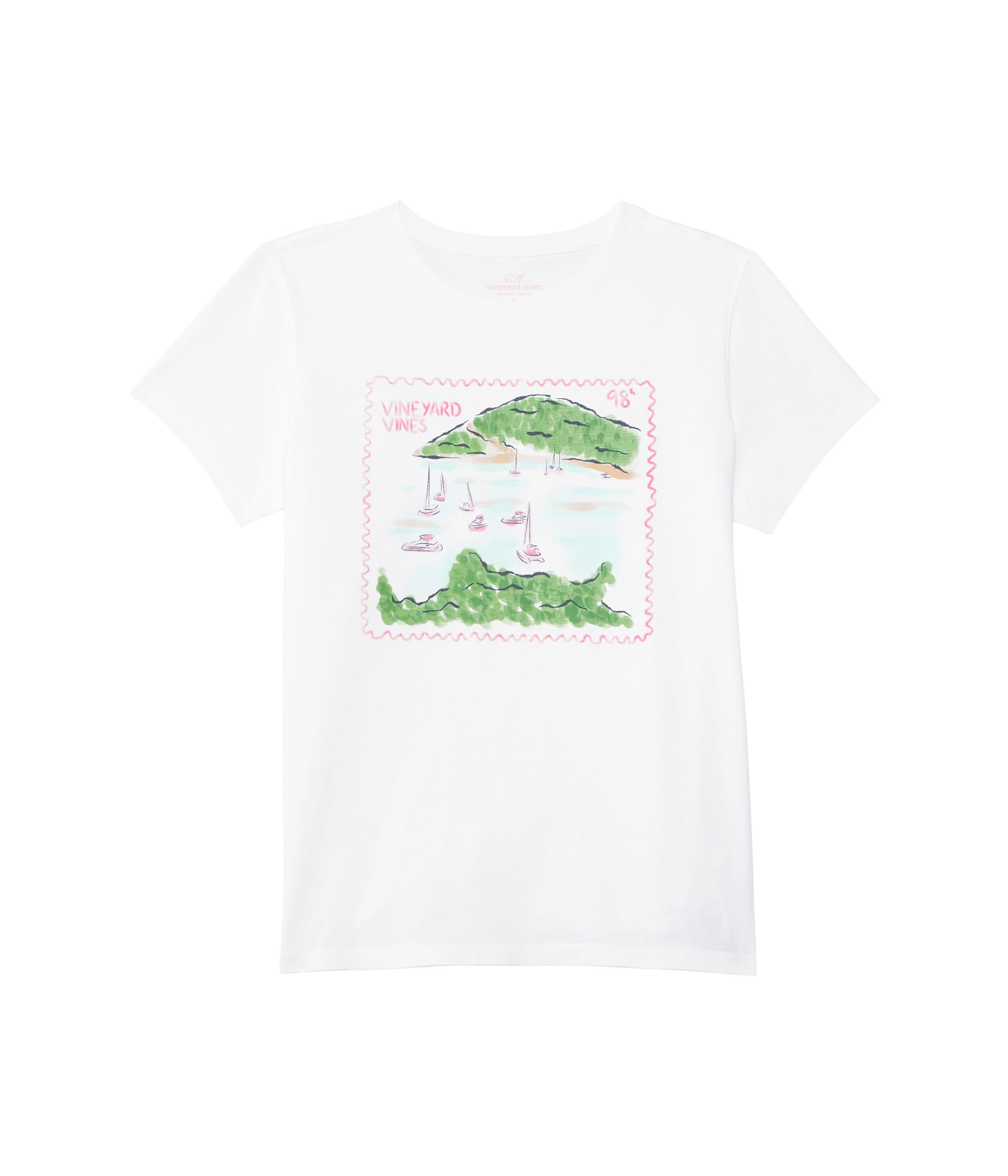 

Футболка Vineyard Vines Kids Girls Postage Stamp Short, цвет White Cap
