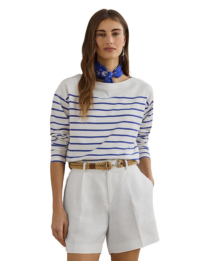 

Полосатая хлопковая водолазка с лодочкой Ralph Lauren, белый