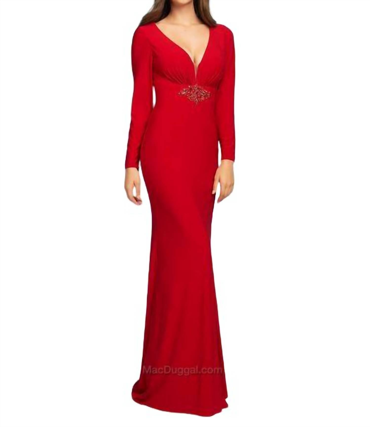 

Платье с длинными рукавами красного цвета Mac Duggal