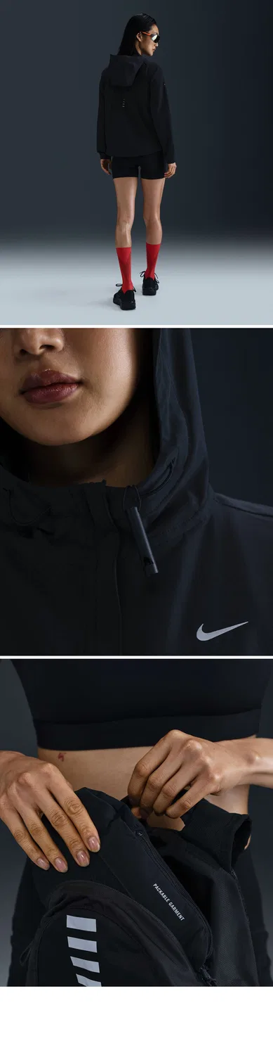 Женская чёрная упаковываемая беговая куртка Swift Repel от Nike — фото 4