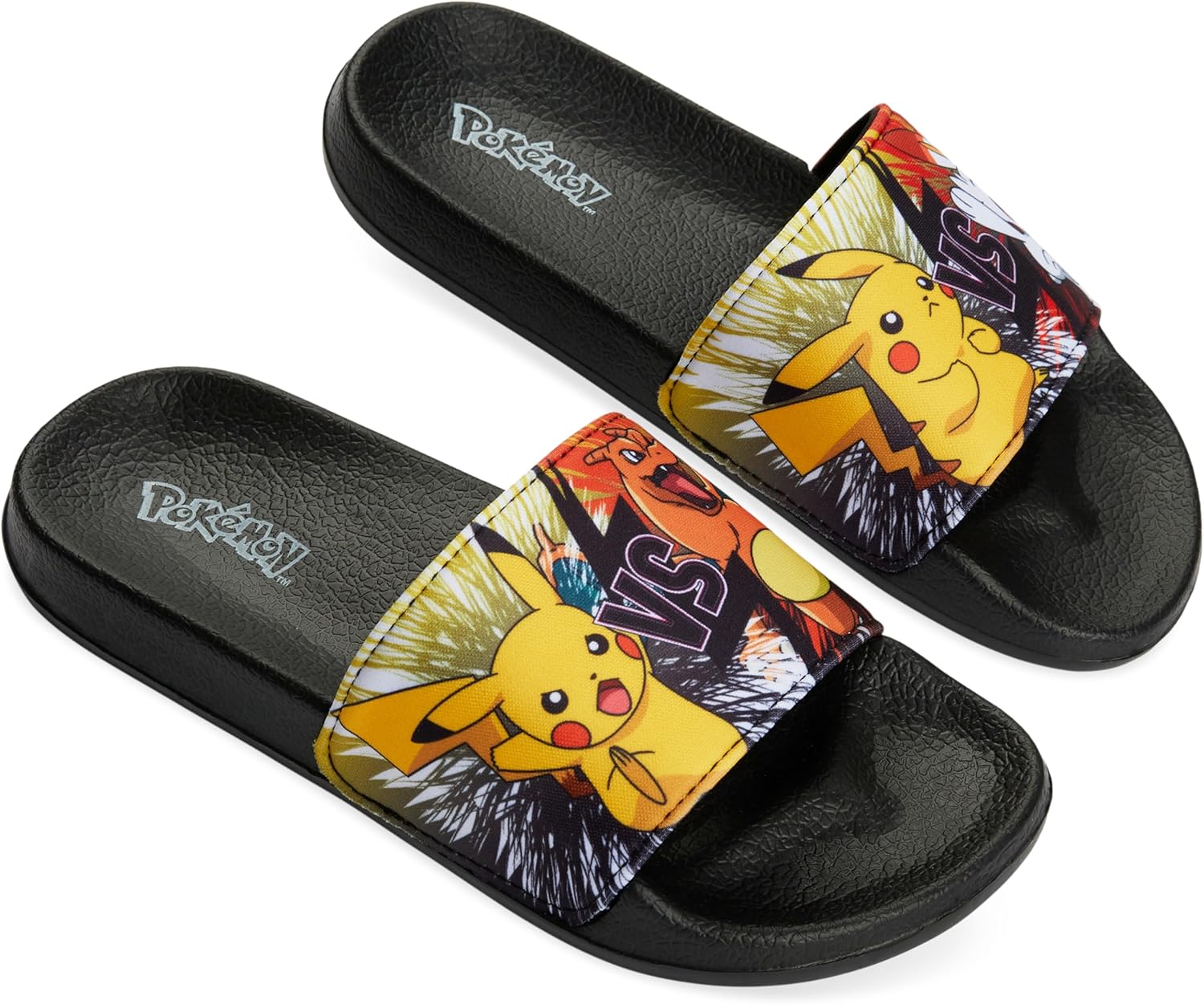 

Сланцы для мальчиков с Покемонами, пляжная или бассейновая обувь для детей - подарки для геймеров Pokemon, черный/оранжевый