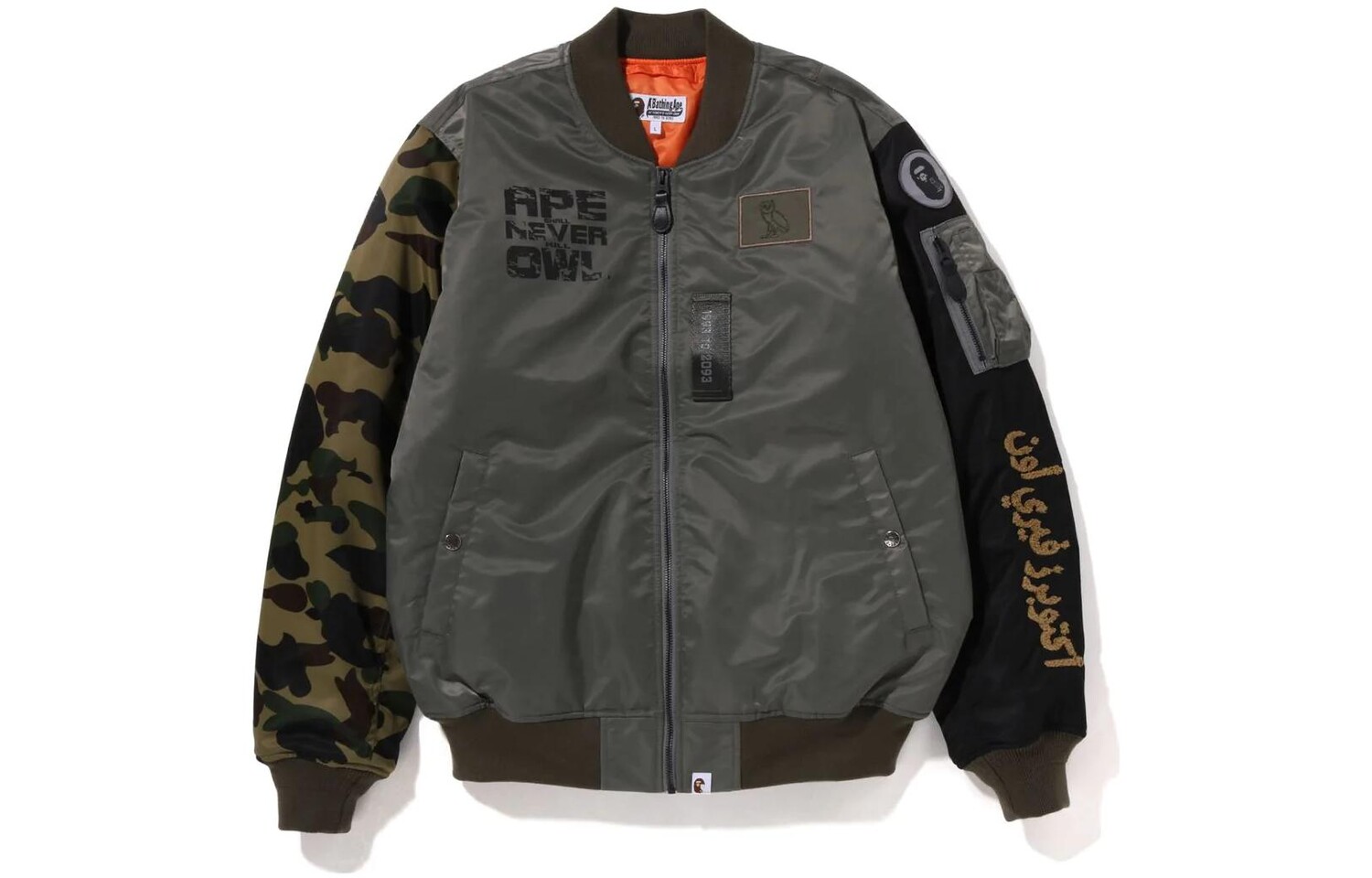 

Куртка свободного кроя BAPE X OVO MA-1 A Bathing Ape, серый