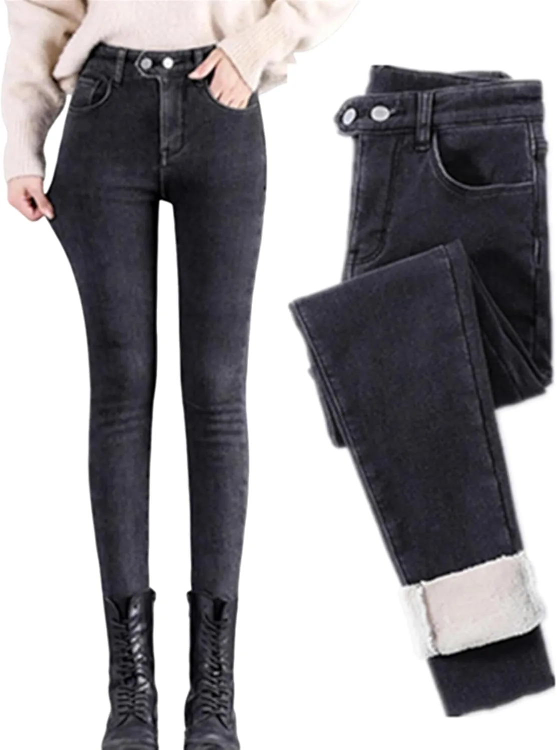 

Женские джинсы с флисовой подкладкой, утепленные, скинни, на высокой талии