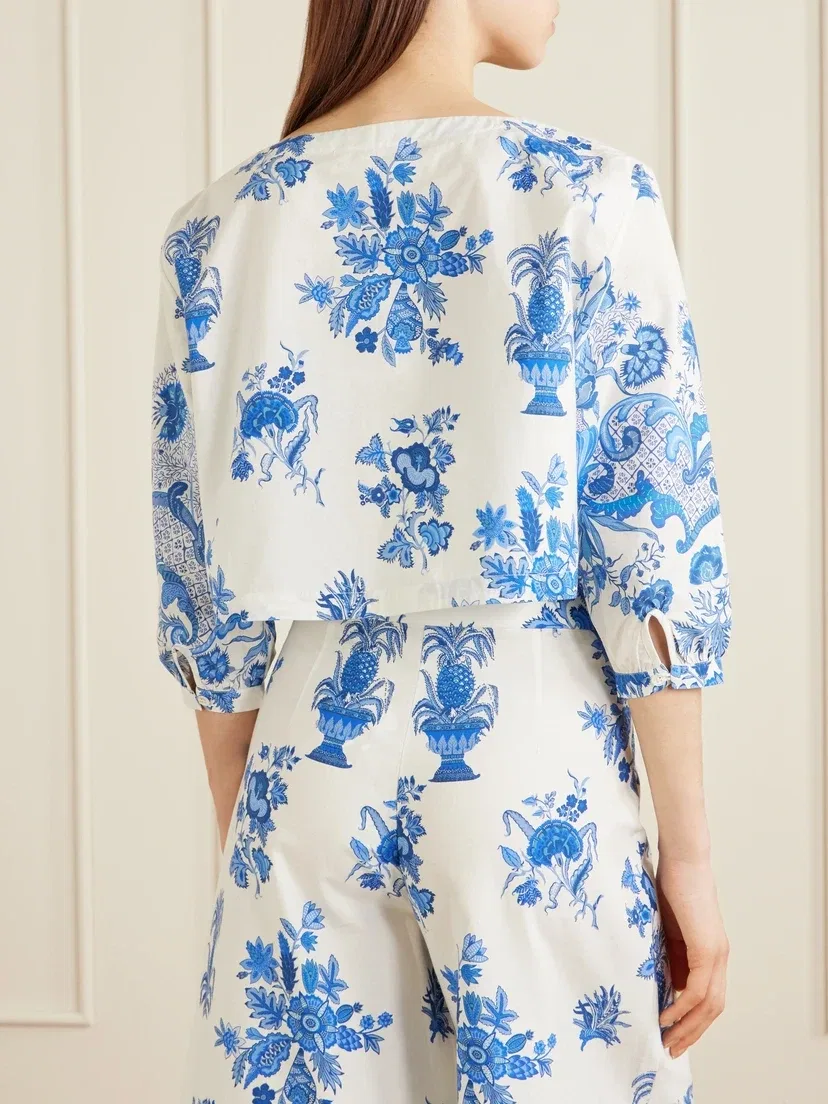 Блузка из хлопка с цветочным принтом New Jinny Chintz Emporio Sirenuse, белый — фото 3