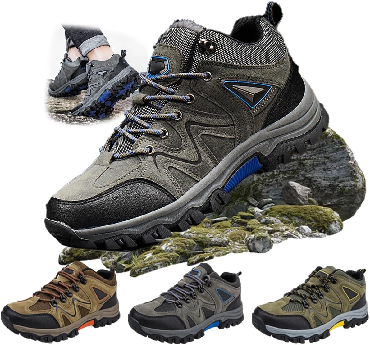 

Мужские легкие дышащие ортопедические походные кроссовки, удобная обувь для трекинга на все сезоны, водонепроницаемая подошва из нескользящей резины Generic, серый