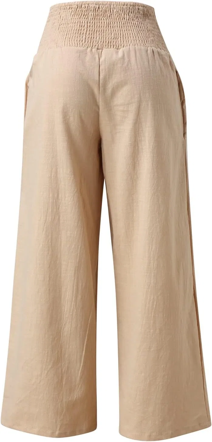 Леггинсы широкие из хлопка и льна, Khaki — фото 3