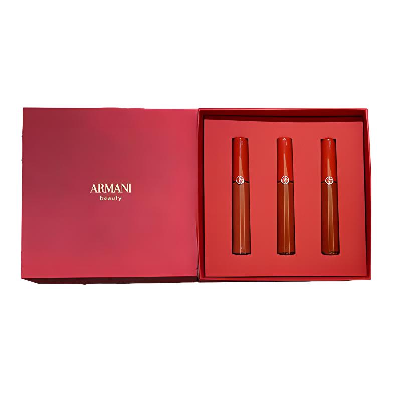 GIORGIO ARMANI Набор жидких помад Redtube Christmas Limited Edition, 3 шт, увлажняющий — фото 2