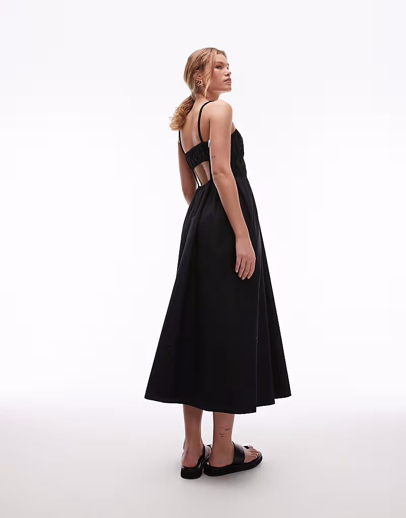 

Платье-миди из поплина со сборками Topshop черного цвета