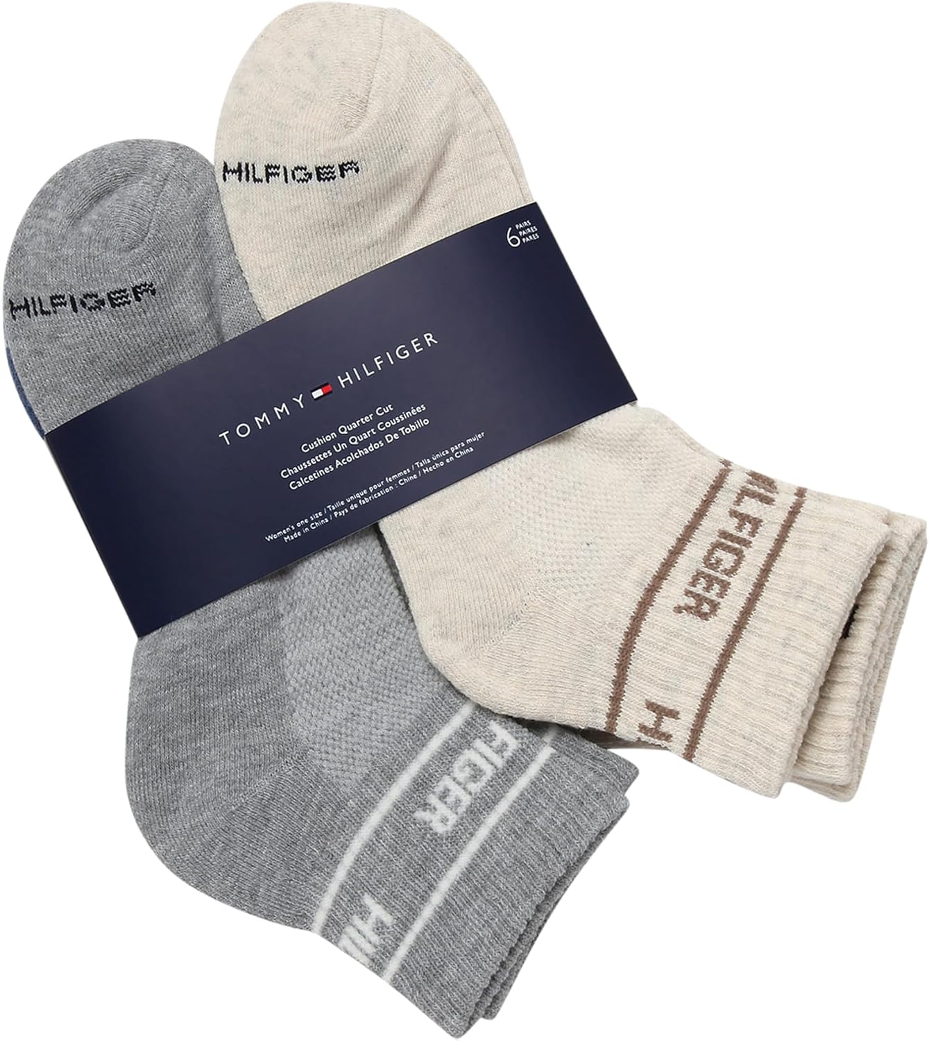 Женские носки Tommy Hilfiger Quarter - 12 пар мягких спортивных носков длиной до щиколотки с мягкой подошвой для женщин (размеры: 4-10), Oatmeal Heather — фото 3