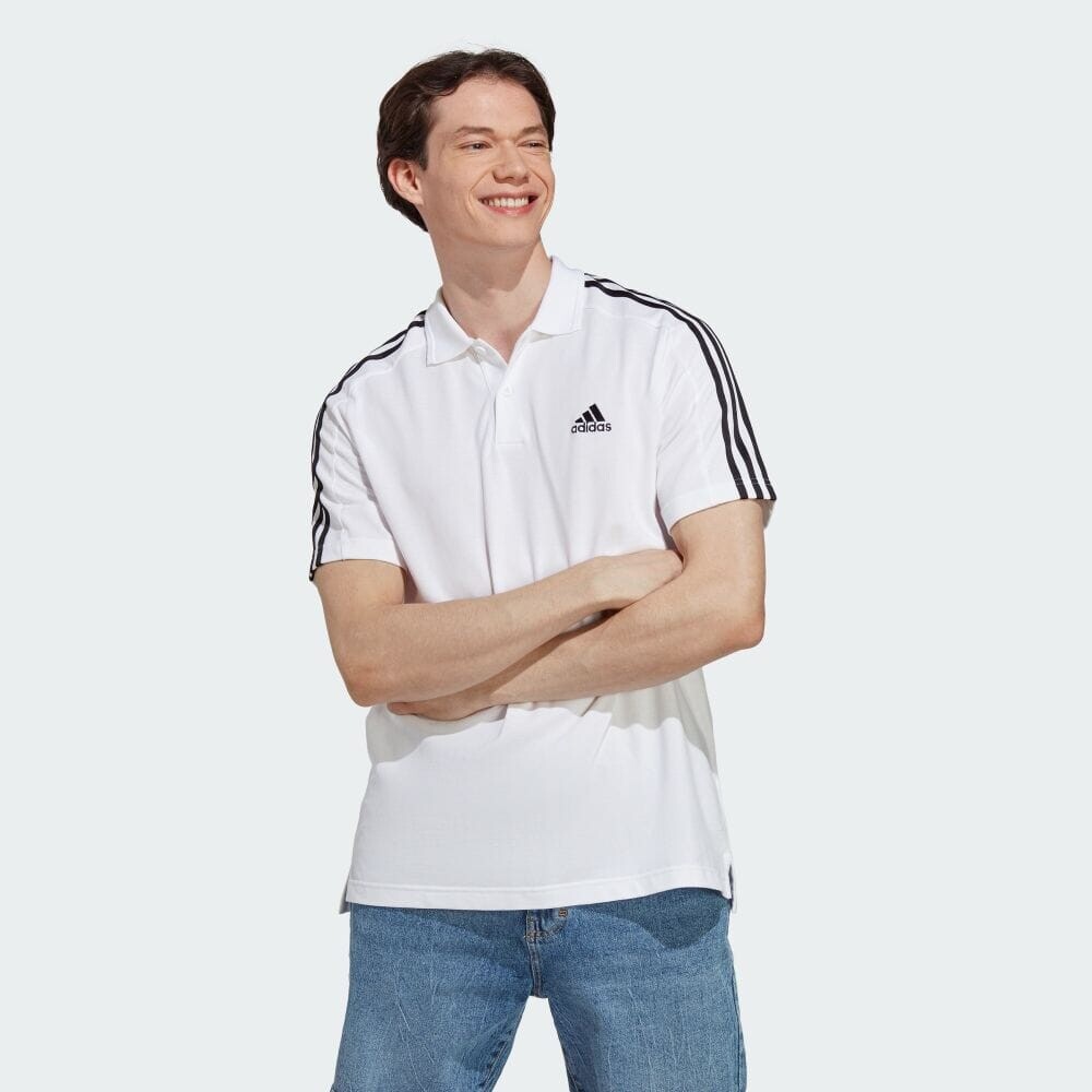 

Поло Adidas Essentials Piqué Small Logo Embroidered Three Stripes Polo Shirt, цвет White/Black