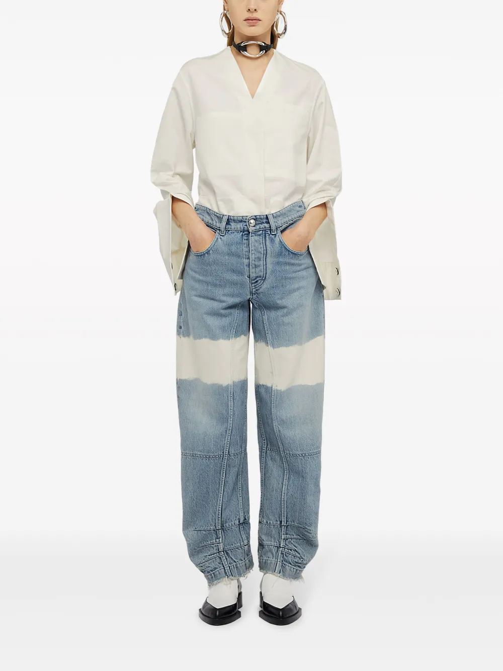 Джинсы в стиле колор-блок с завышенной талией JIL SANDER, синий — фото 2
