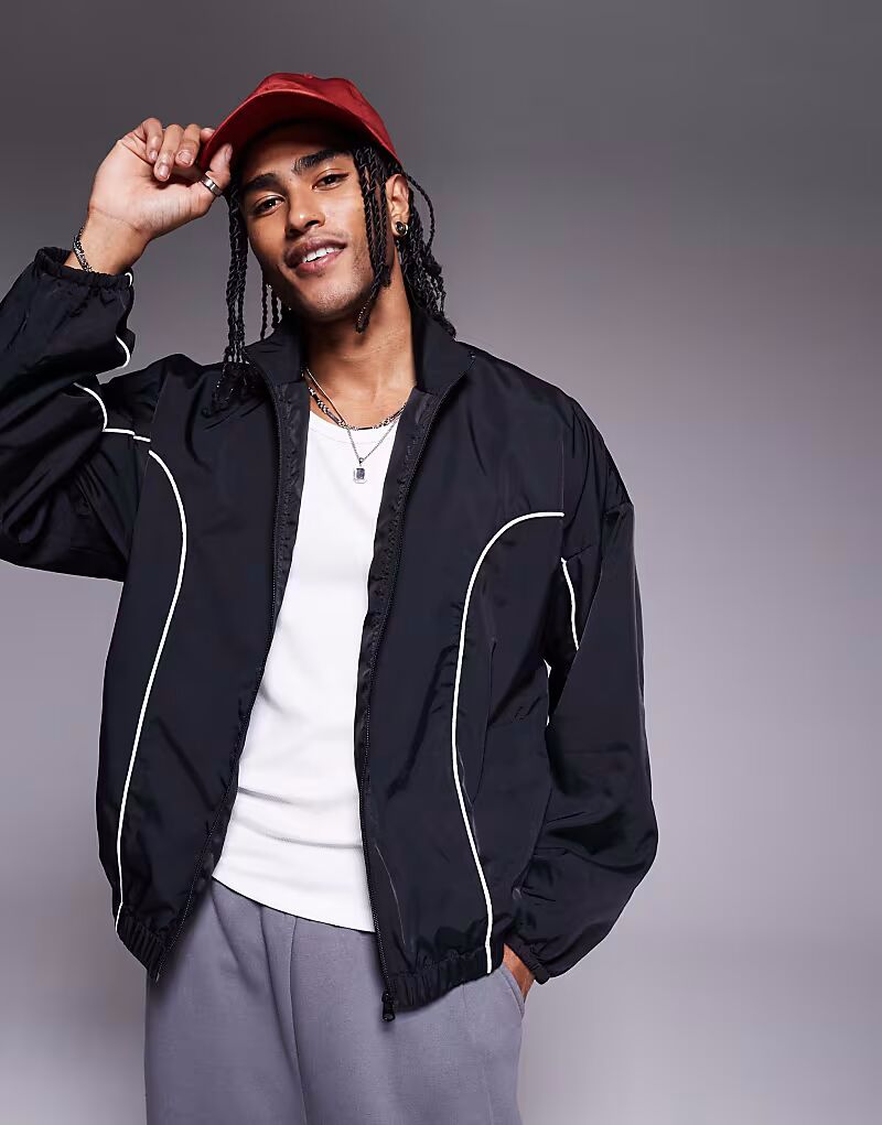 

Спортивная куртка свободного кроя ASOS DESIGN черного цвета с контрастной окантовкой