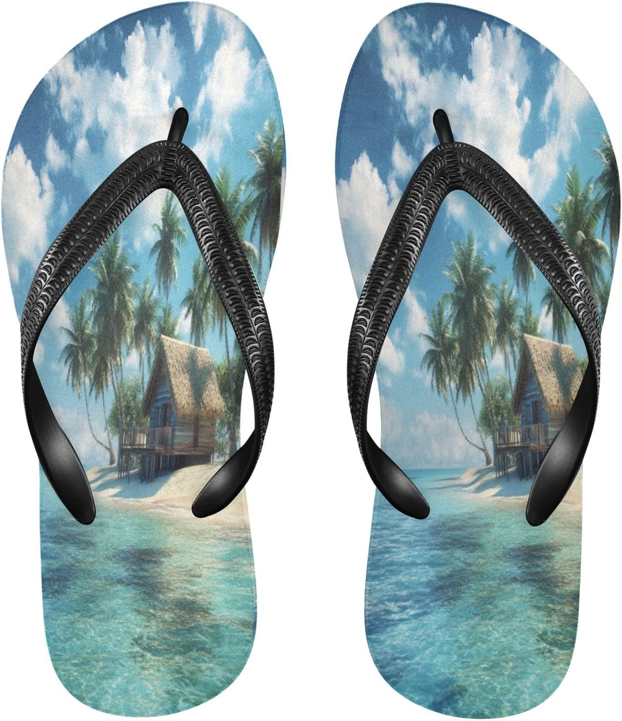 

Мужские и женские летние шлепанцы с тропическим пальмовым узором и бирюзой, резиновые, с прерывателем скольжения, для пляжа и душа Sinestour