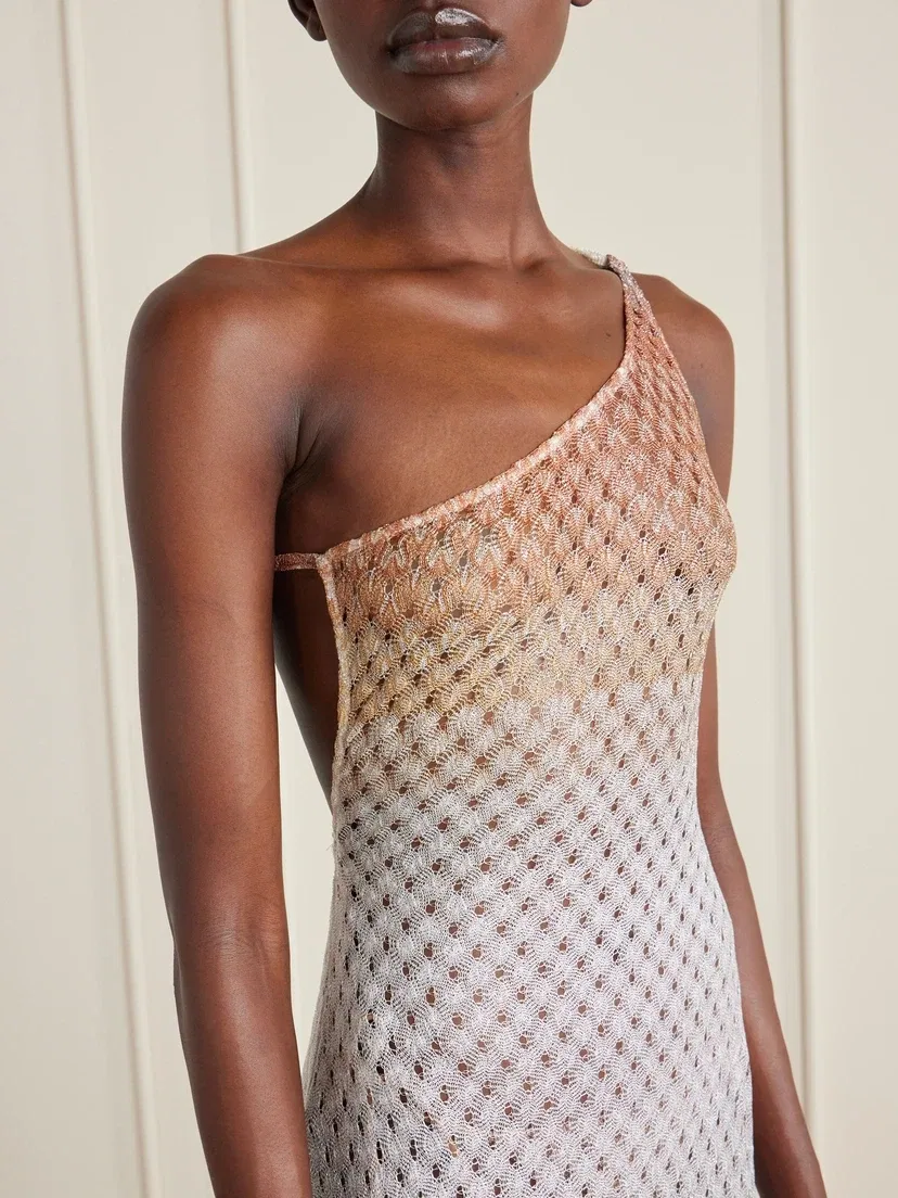 Купальник с одним плечом, металлический, вязанный крючком Missoni, бирюзовый — фото 4