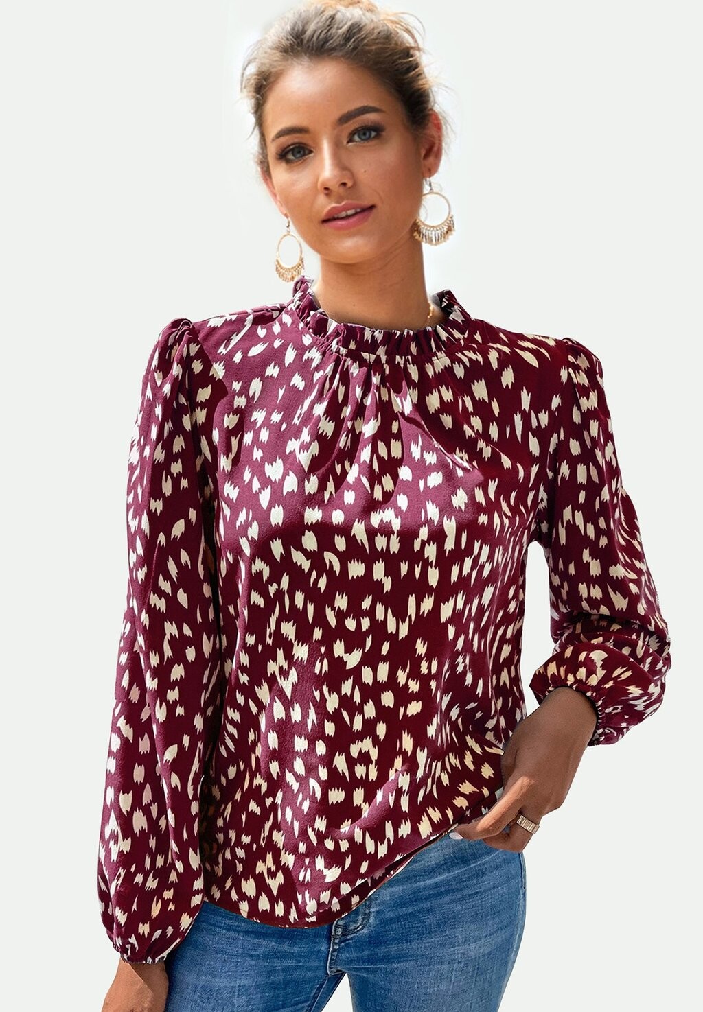 

Блуза FRILL DETAIL HIGH NECK FS Collection, темно-красный