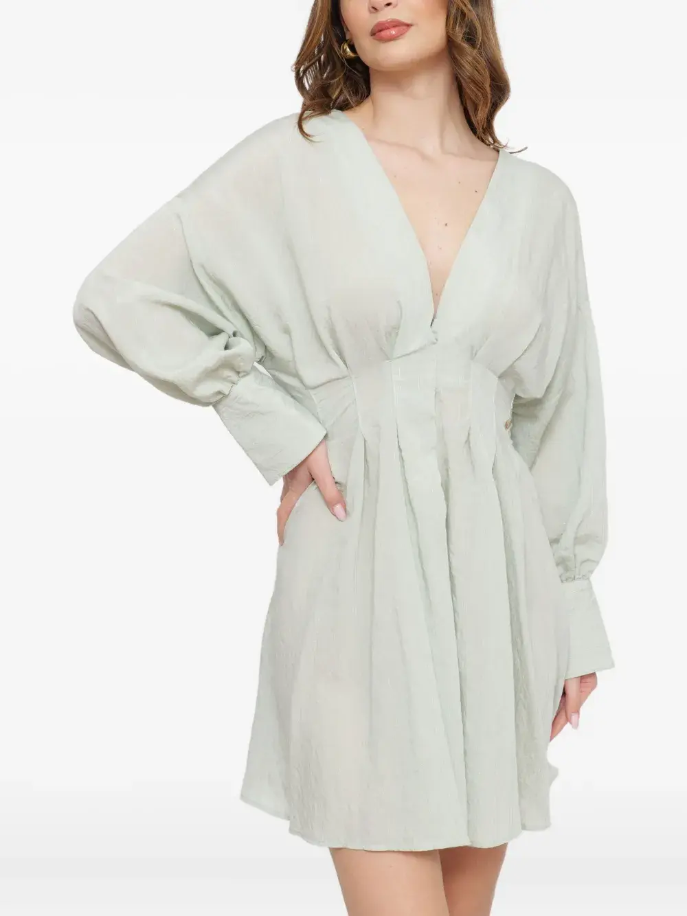 

Мини-платье с V-образным вырезом и складками Ottod'Ame, нейтральный