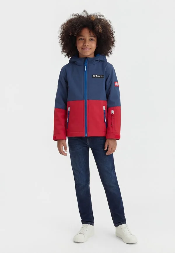 Куртка skjorta soft shell Trollkids, Bright Red/Mystic Blue/Alpine Blue